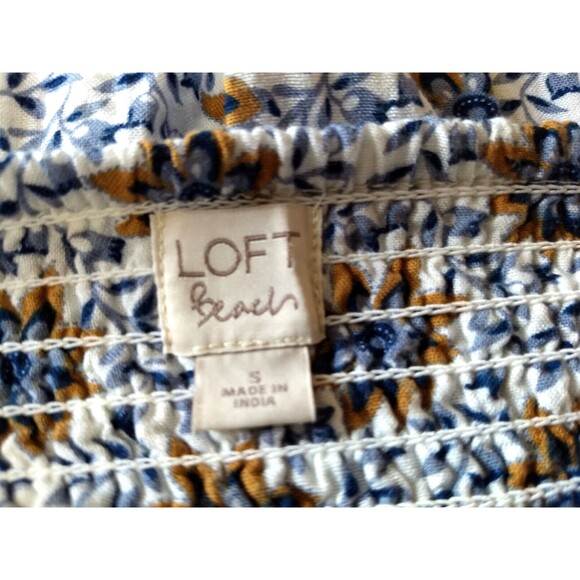 LOFT BEACH Sundress Womens Small Cream Blue Boho Coverup Dress Abstract Floral - Picture 4 of 13